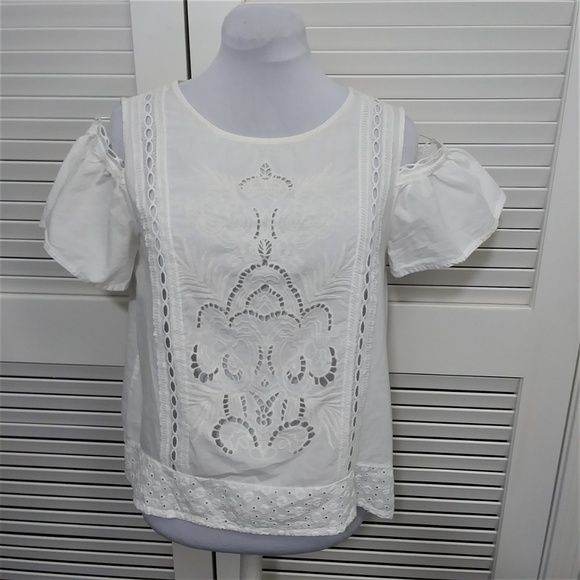 Zara Tops - Zara Basic White Eyelet Cold Shoulder Top 100% Cotton